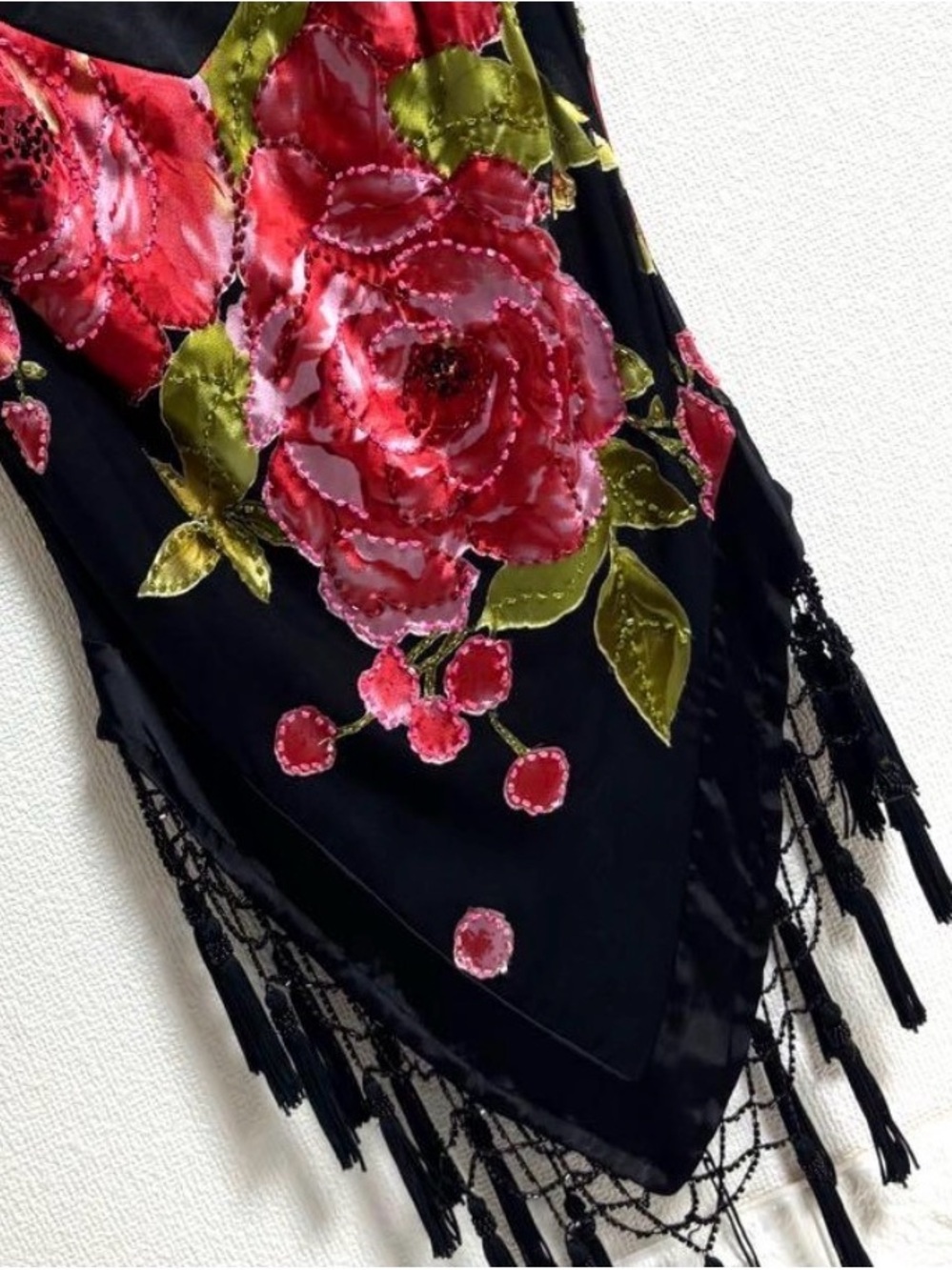 Cache Vintage Y2K Red Floral Burnout Cowl Neck Fringe Tank Top small - Picture 2 of 5